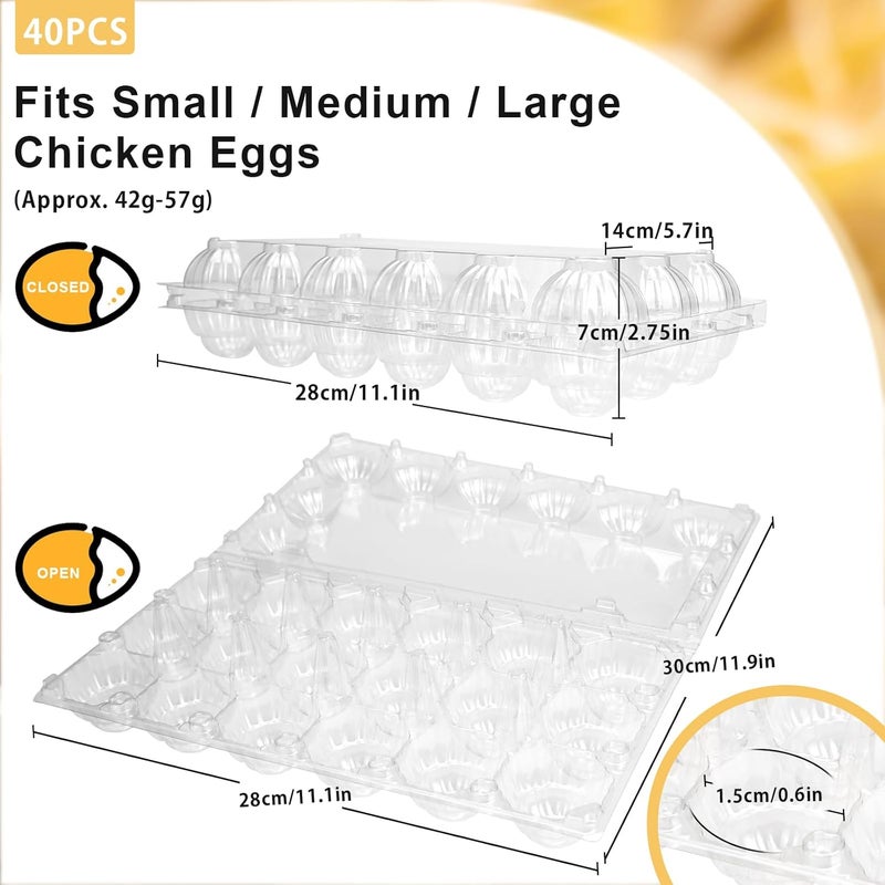 Pintuson 40-Pack Egg Cartons (18 Count) - Clear Plastic Egg Holder for Fresh Chicken Eggs - Reusable 3x6 Gird Egg Container with Secure Snap for Farmers Market & Transport - Fits Small to Large Eggs - Image 2
